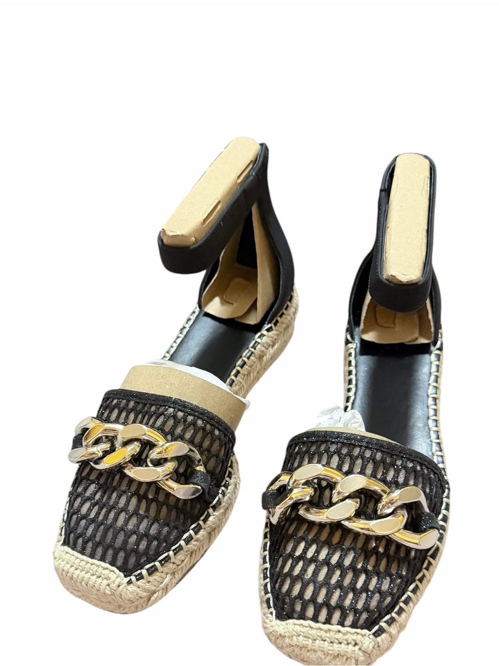 🌼🌟NIB INC INTERNATIONAL CONCEPTS Black & Beige Mesh Espadrille with Gold Chain